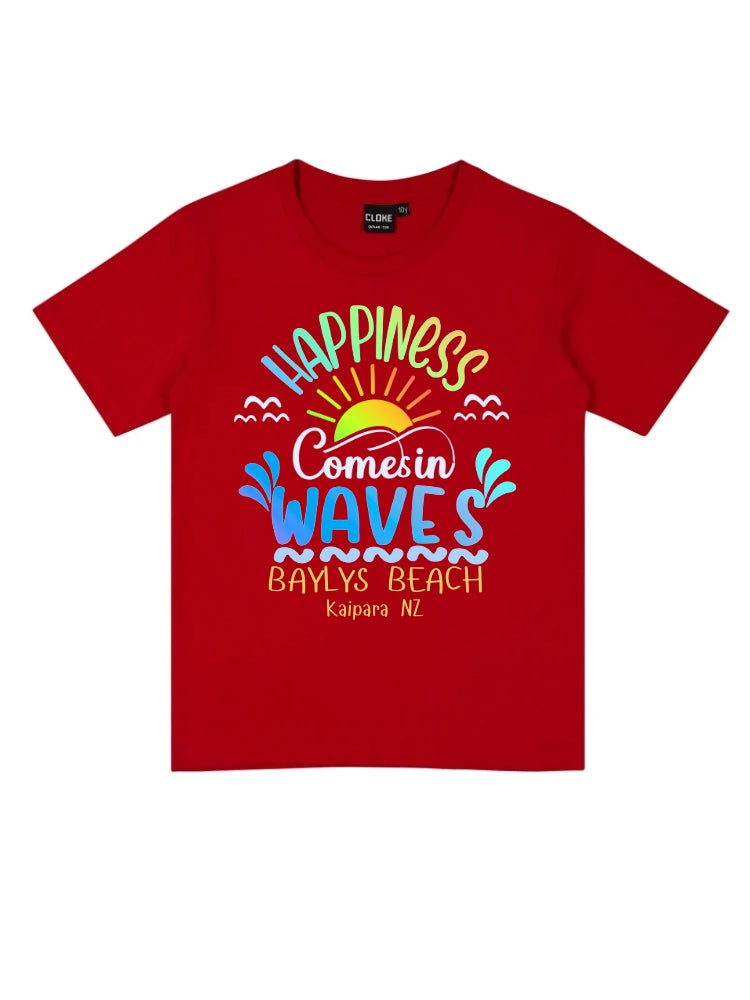 Kids Happiness Comes in Waves Kaipara NZ Shirts