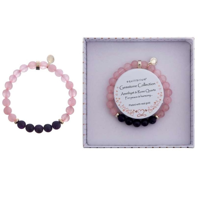 Equilibrium Gemstone Duo Bracelet Rose Quartz Amethyst.