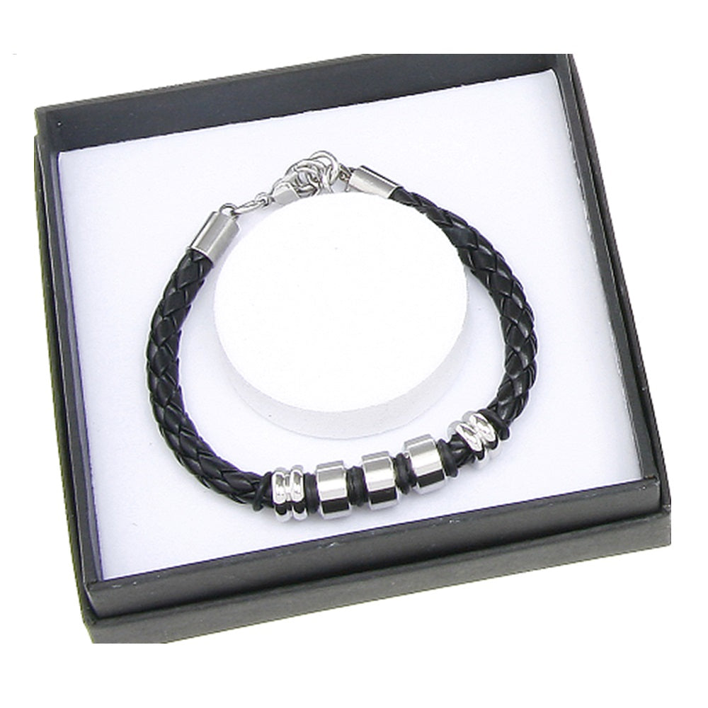 Equilibrium Men Plaited Leather Black Bracelet