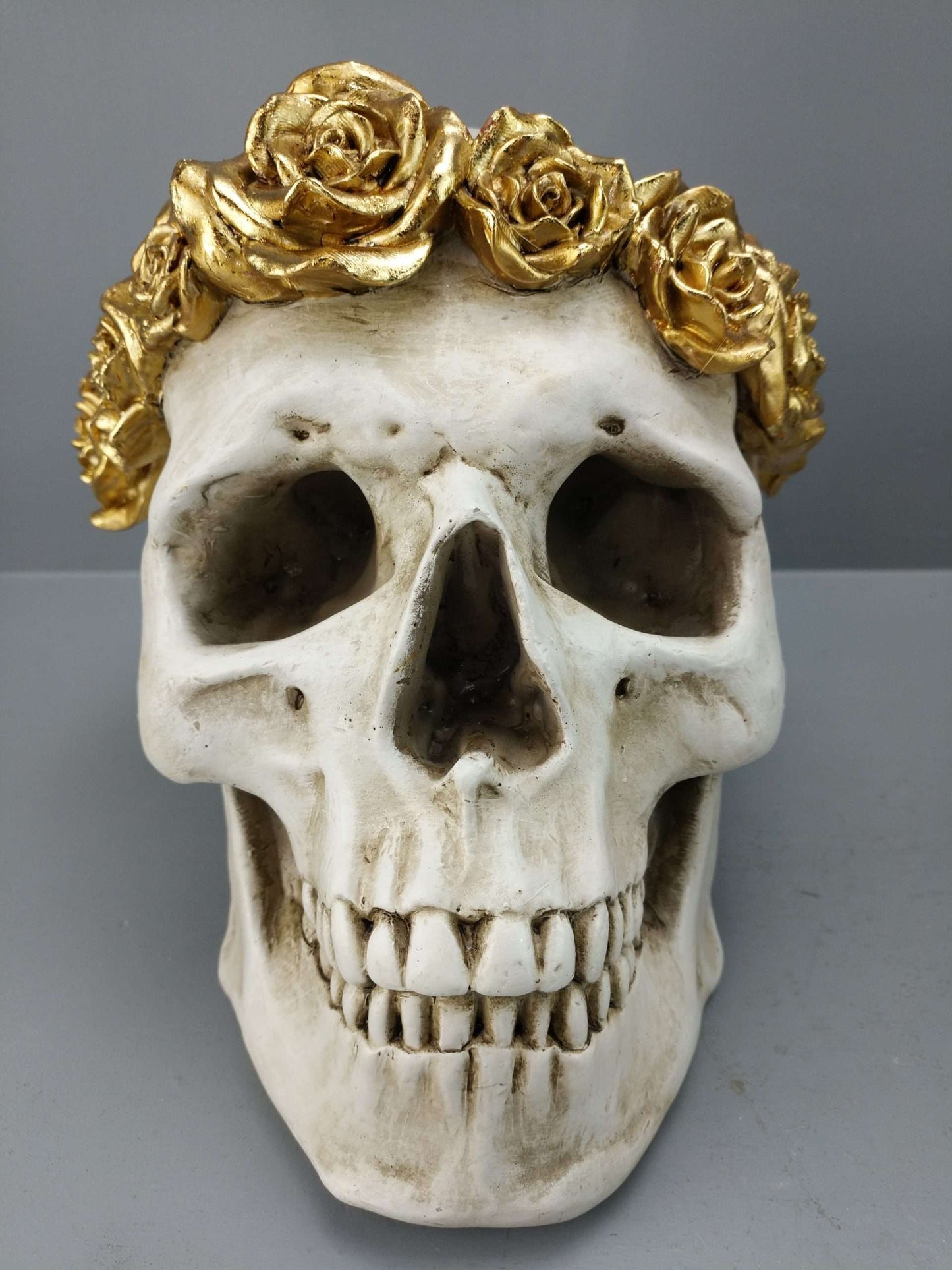White Skull with Gold Roses