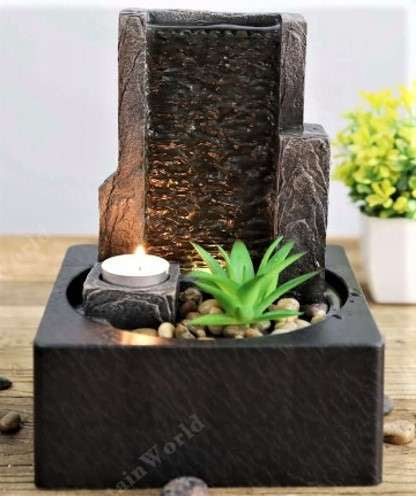 Water Feature Zen with Candle and Plant