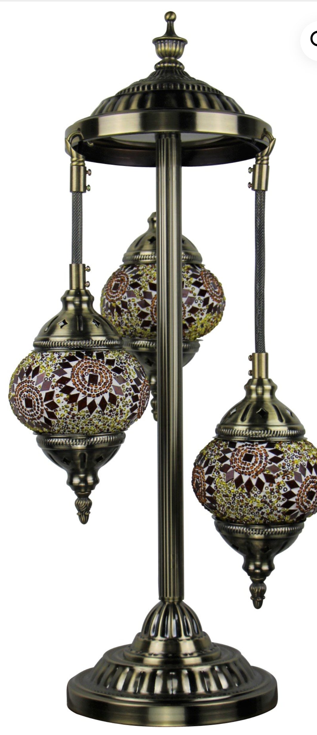 Turkish Mosaic Floor Lamp 3 Globe Yellow Gold.