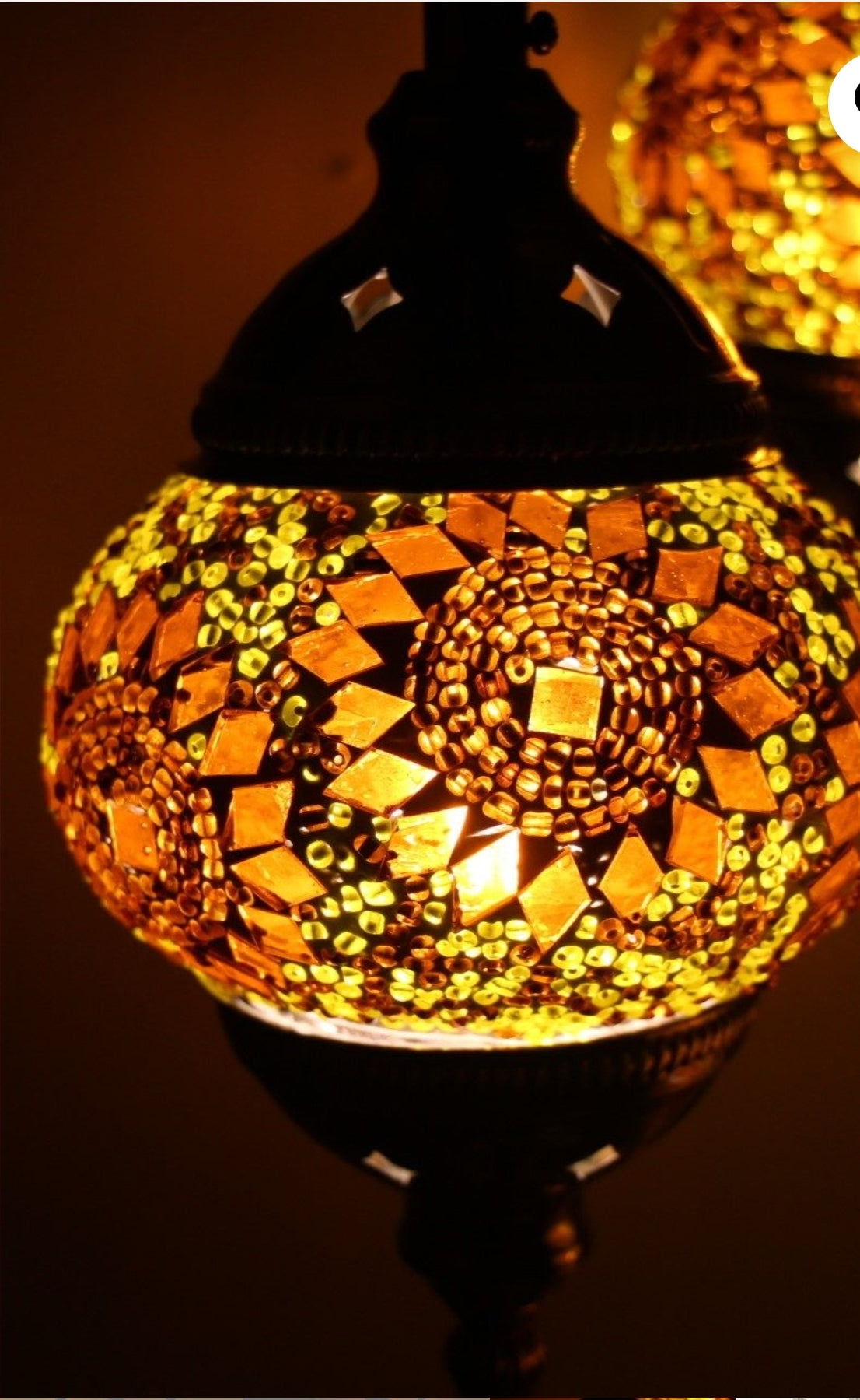 Turkish Mosaic Floor Lamp 3 Globe Yellow Gold.