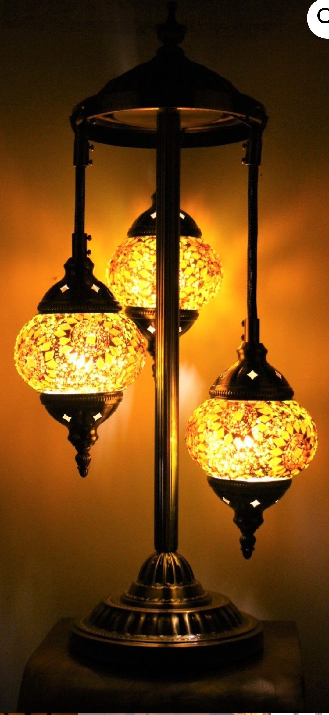 Turkish Mosaic Floor Lamp 3 Globe Yellow Gold.