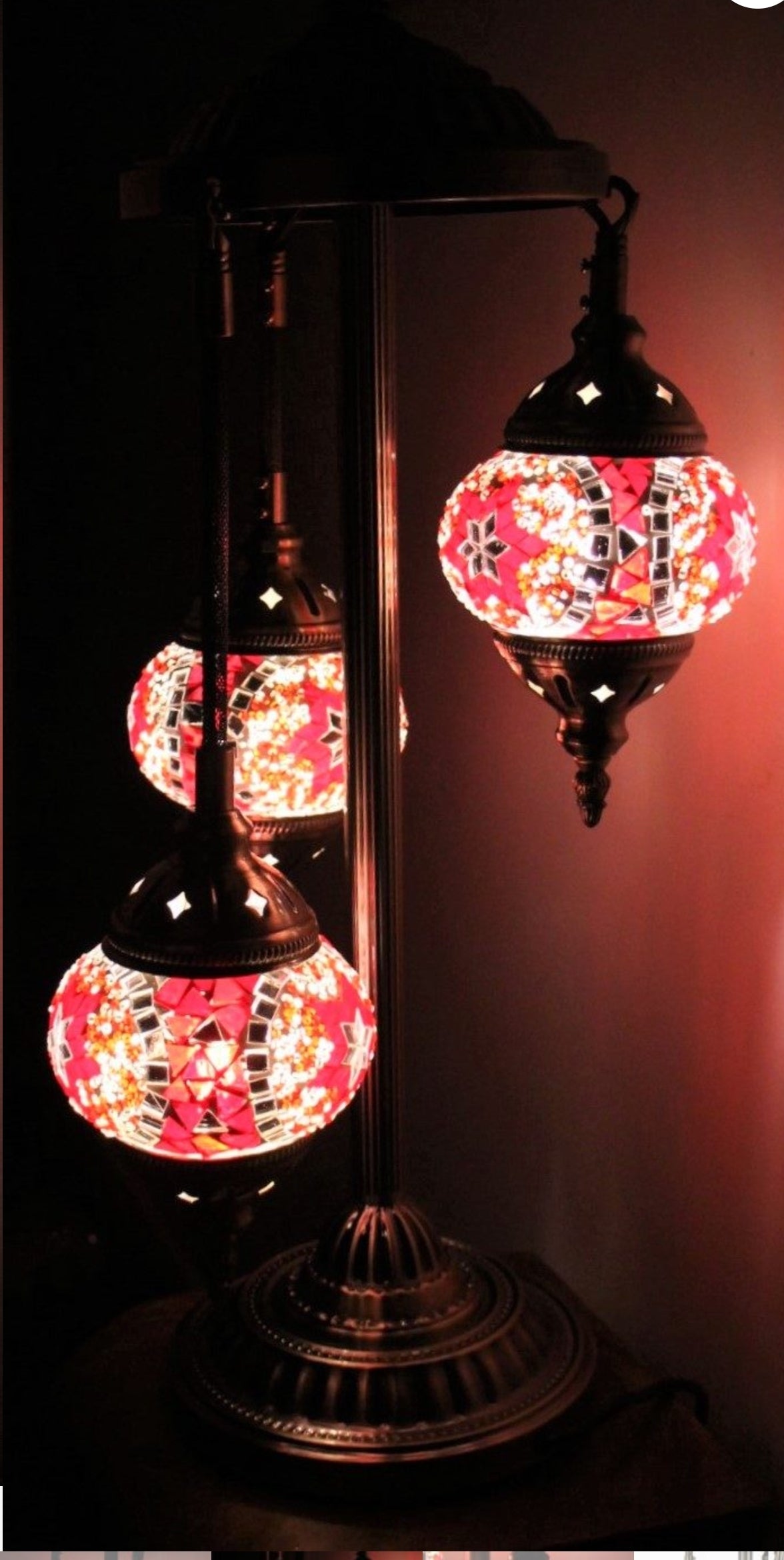 Turkish Mosaic Floor Lamp 3 Globe Red.