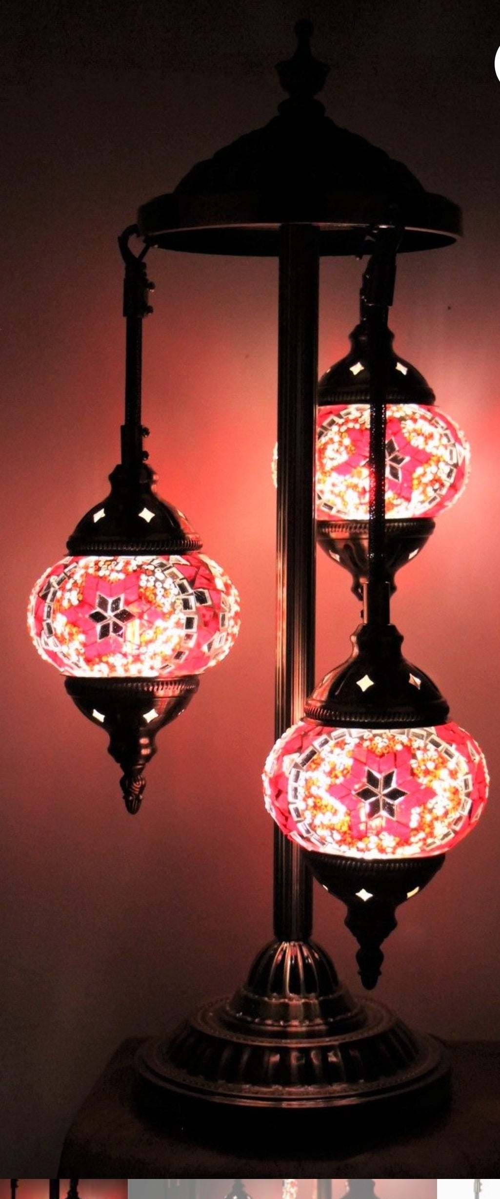 Turkish Mosaic Floor Lamp 3 Globe Red.