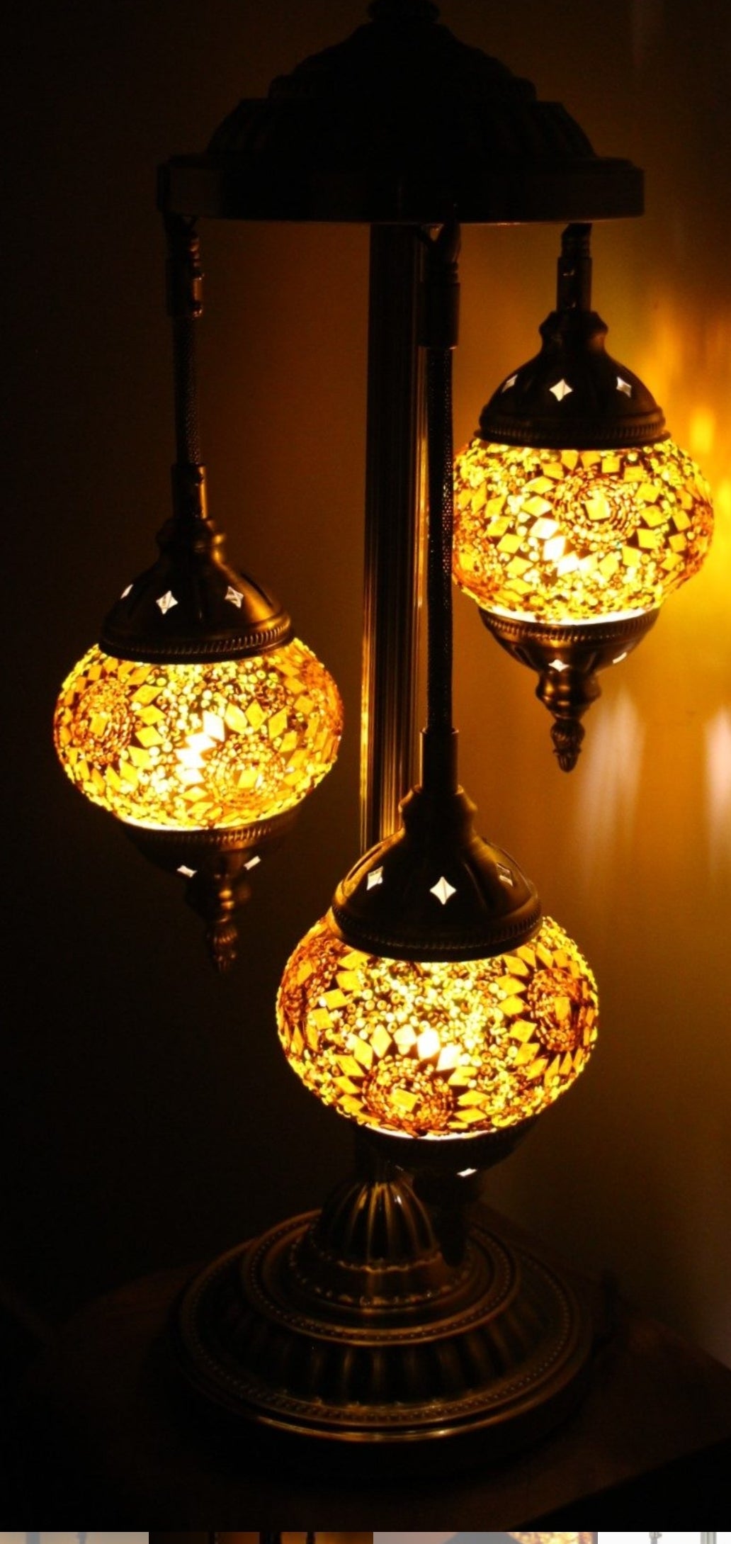 Turkish Mosaic Floor Lamp 3 Globe Yellow Gold.