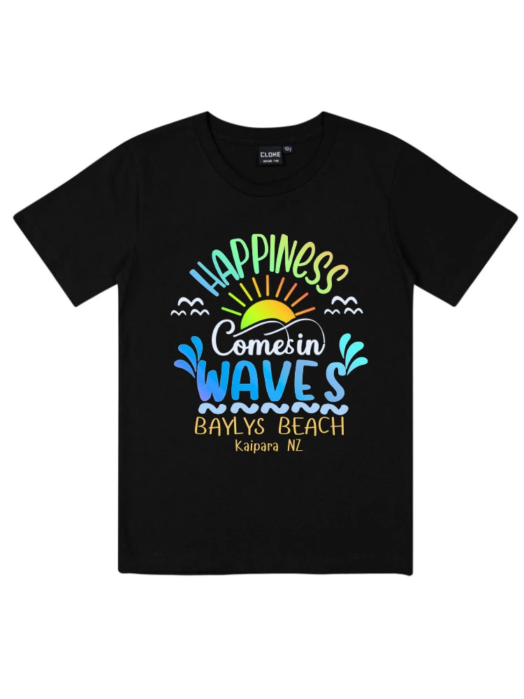 Kids Happiness Comes in Waves Kaipara NZ Shirts