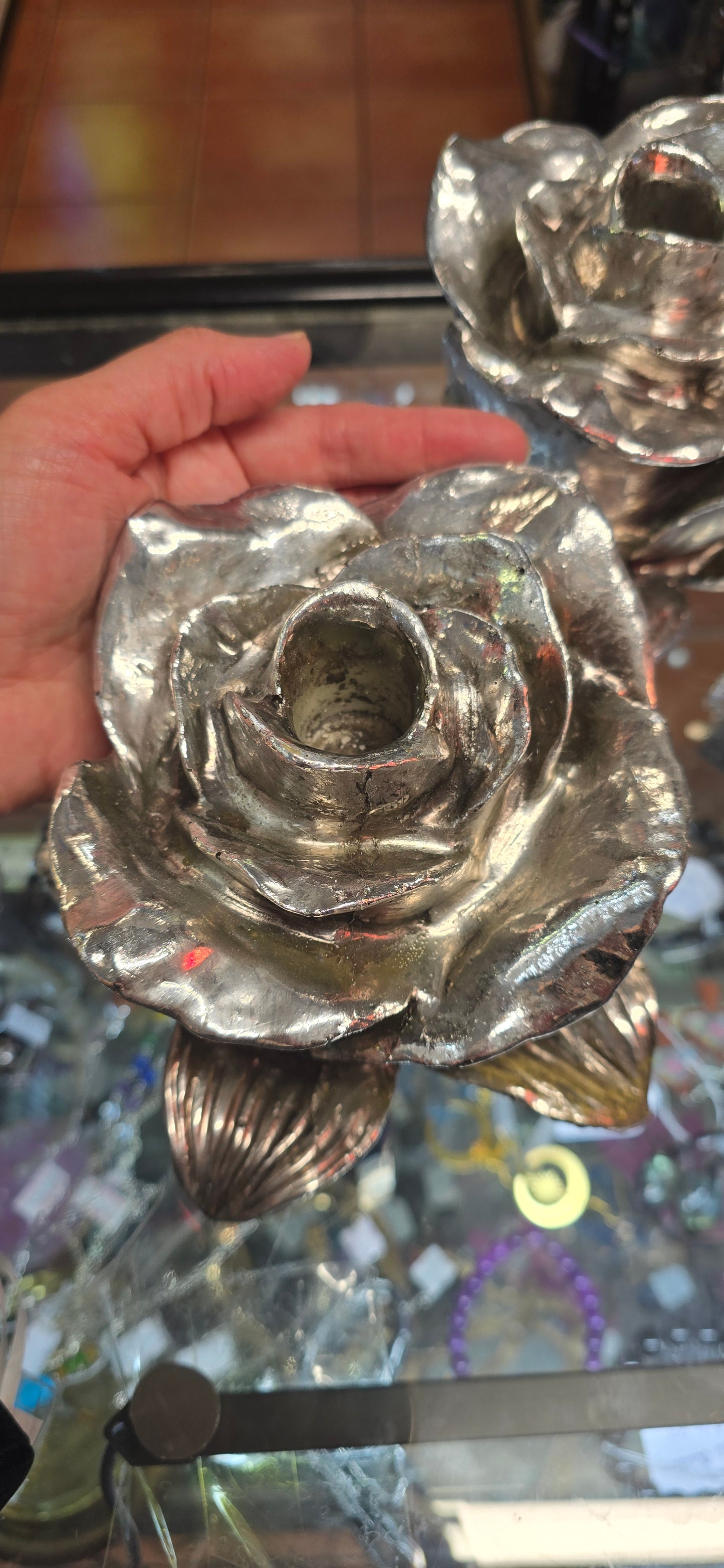Candle holder silver rose 🌹