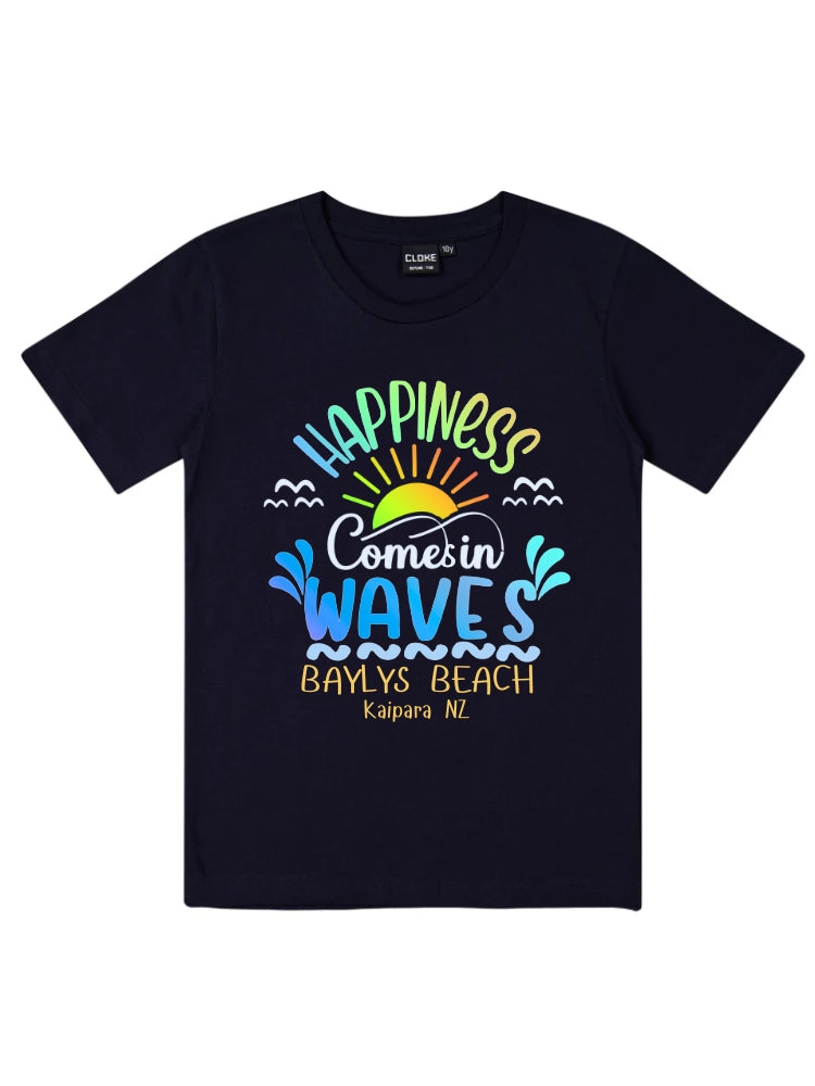 Kids Happiness Comes in Waves Kaipara NZ Shirts