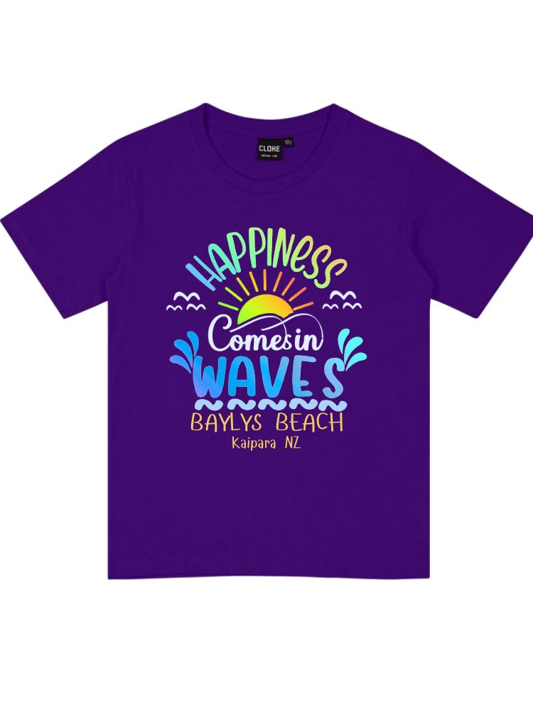 Kids Happiness Comes in Waves Kaipara NZ Shirts