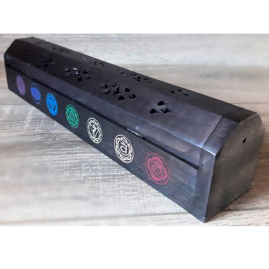 Black Chakra Box Incense Burner 12 inch