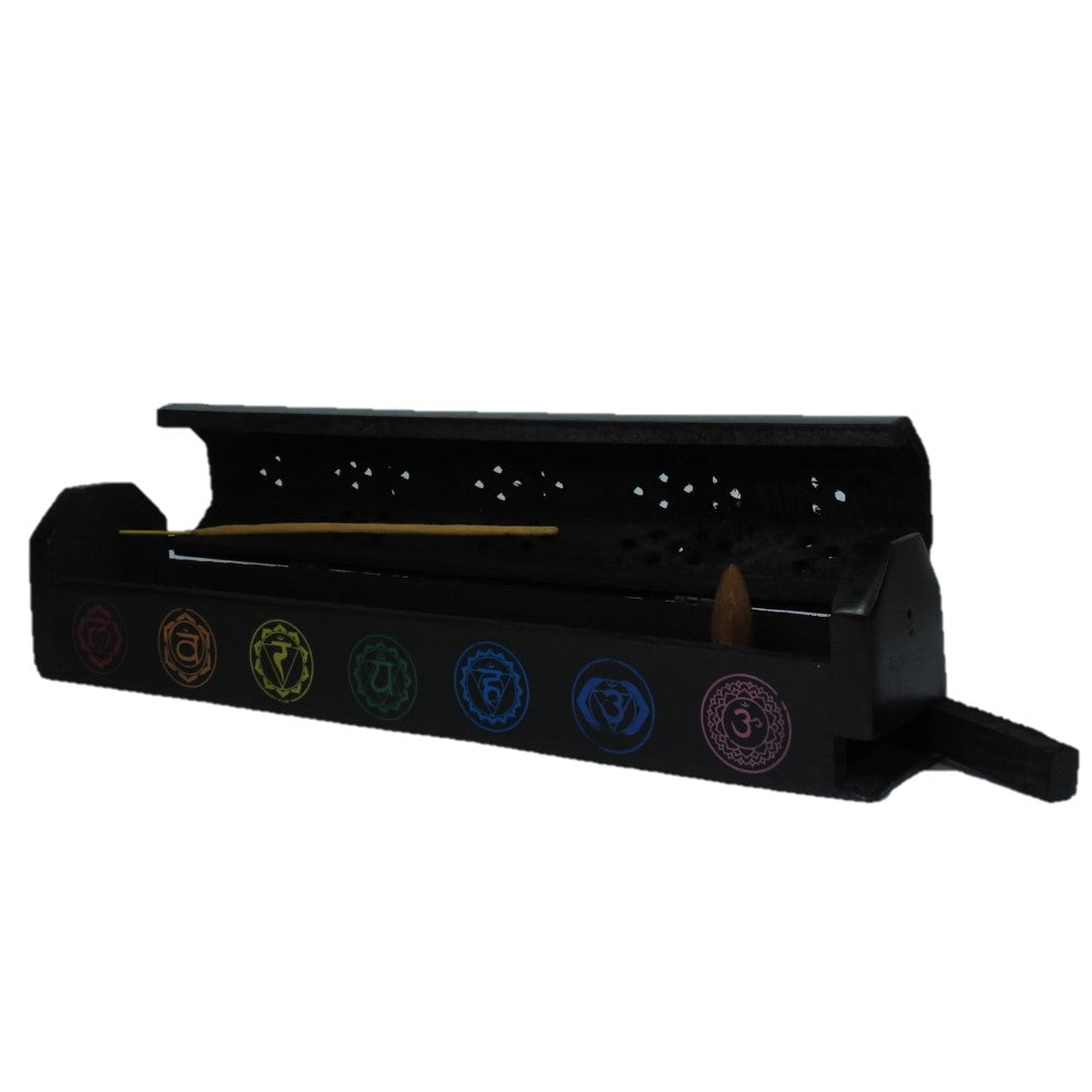 Black Chakra Box Incense Burner 12 inch