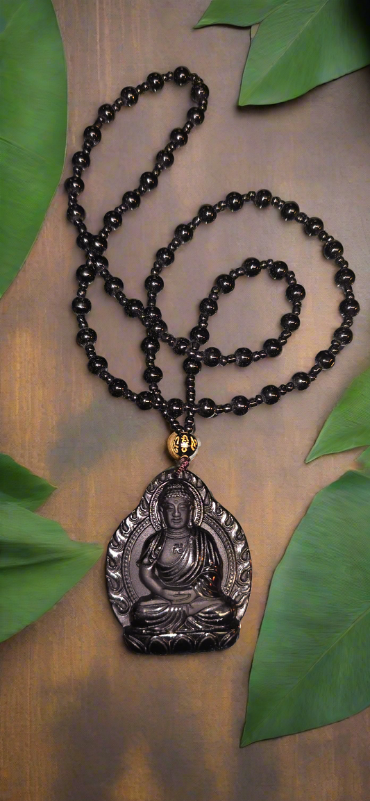 Black Obsidian Buddha necklace