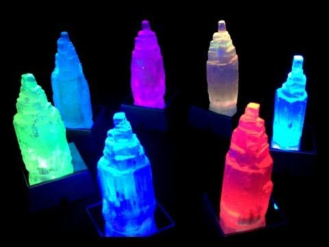 Selenite LED Lamp 10cm on wooden base.