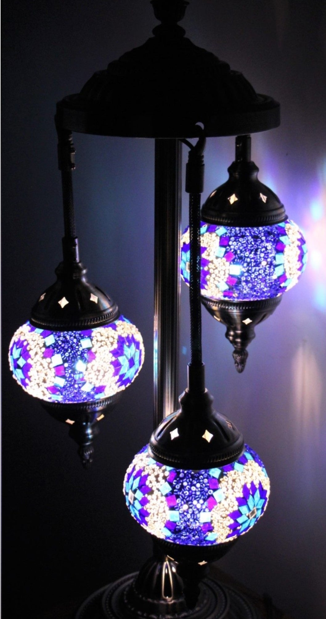 Turkish Mosaic Floor Lamp 3 Globe Blue