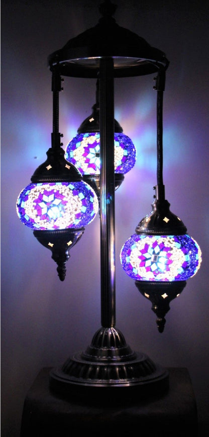 Turkish Mosaic Floor Lamp 3 Globe Blue