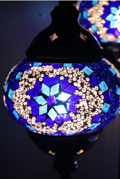 Turkish Mosaic Floor Lamp 3 Globe Blue