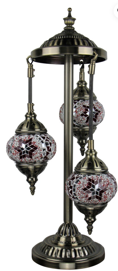 Turkish Mosaic Floor Lamp 3 Globe Red.