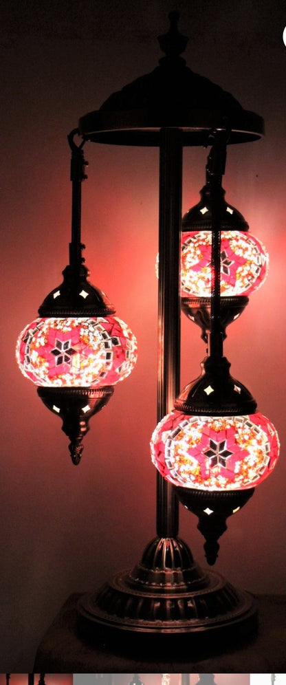 Turkish Mosaic Floor Lamp 3 Globe Red.