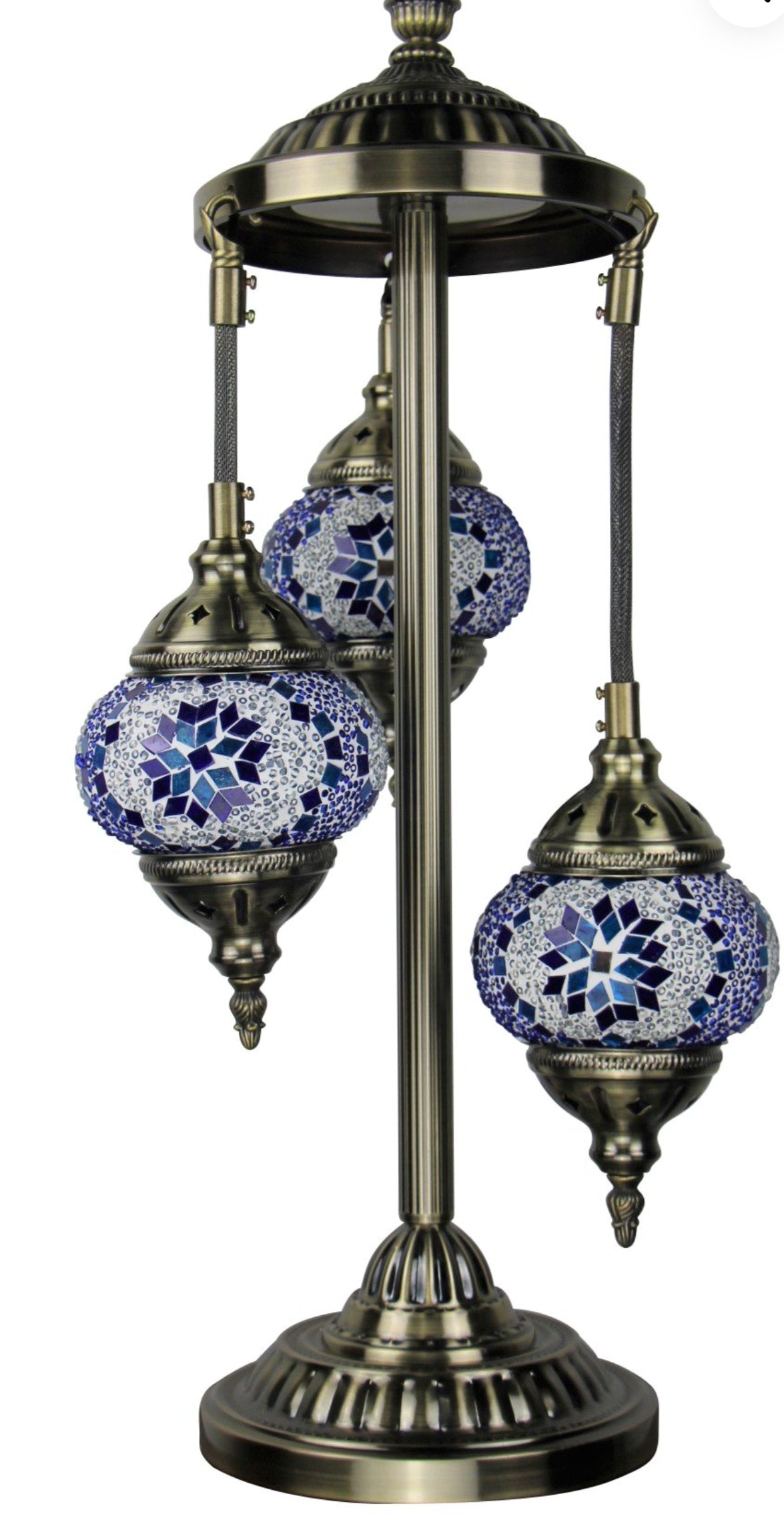 Turkish Mosaic Floor Lamp 3 Globe Blue