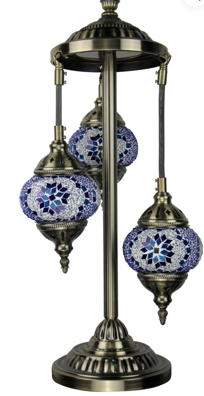 Turkish Mosaic Floor Lamp 3 Globe Blue